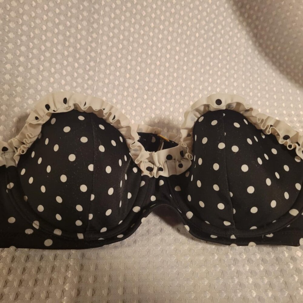 34A Y2K Victoria's Secret Bandeau Bikini Top Black White Polka Dot